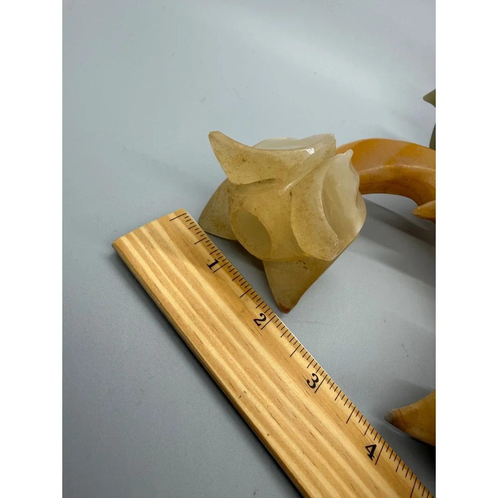 Vintage Onyx Stone Double Tulip Candle Holder Hand Carved Tan Cream 6in Heavy